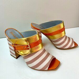 Pollini Multicolor Leather Stripe Block Heel Mules EU 38.5 Made in Italy